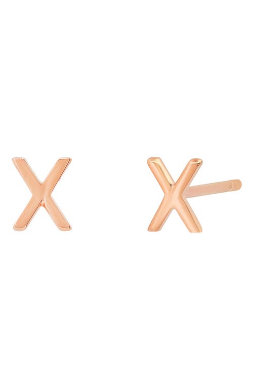 Small Initial Stud Earrings in 14K Rose Gold-X