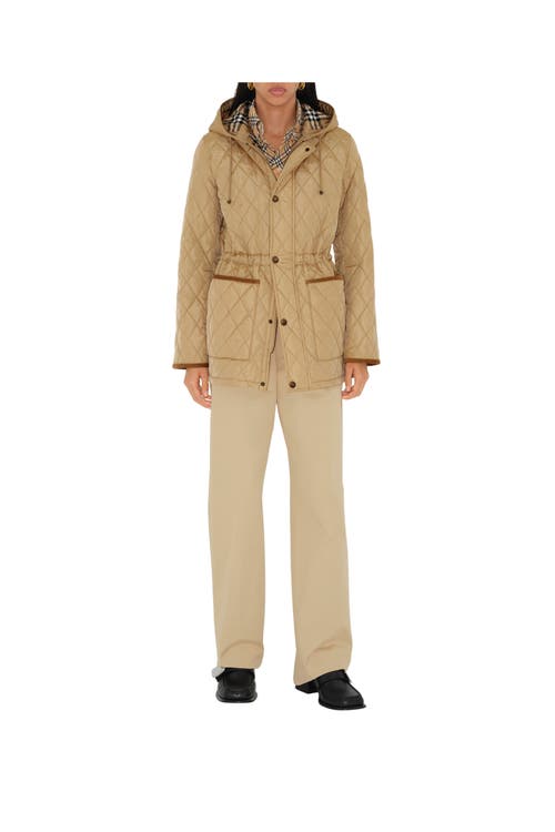 Burberry Water Repellent Quilted Nylon Parka In Flax