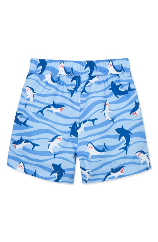 Shop Little Me Shark Swim Trunks In Blue