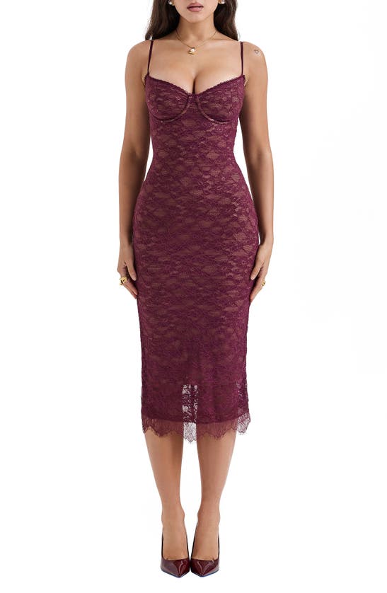 House Of Cb Melina Underwire Lace Midi Cocktail Dress In Mulberry