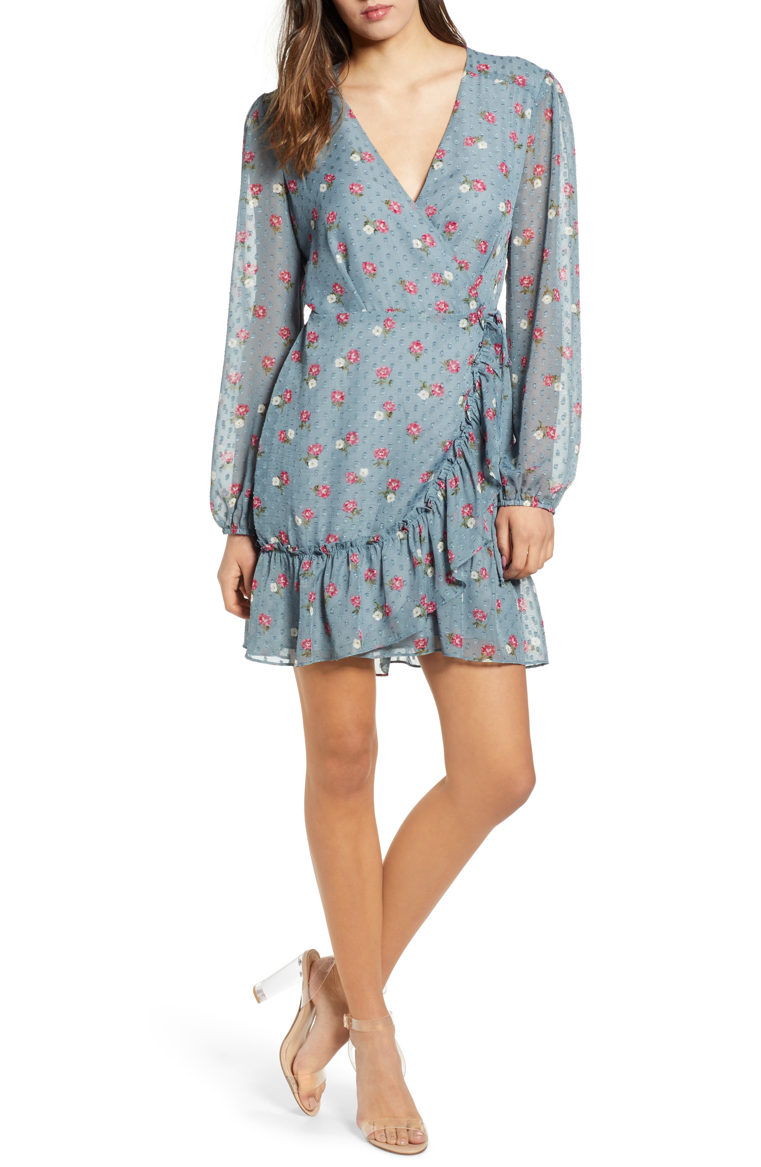 Wayf Eloise Wrap Minidress, Blue/green