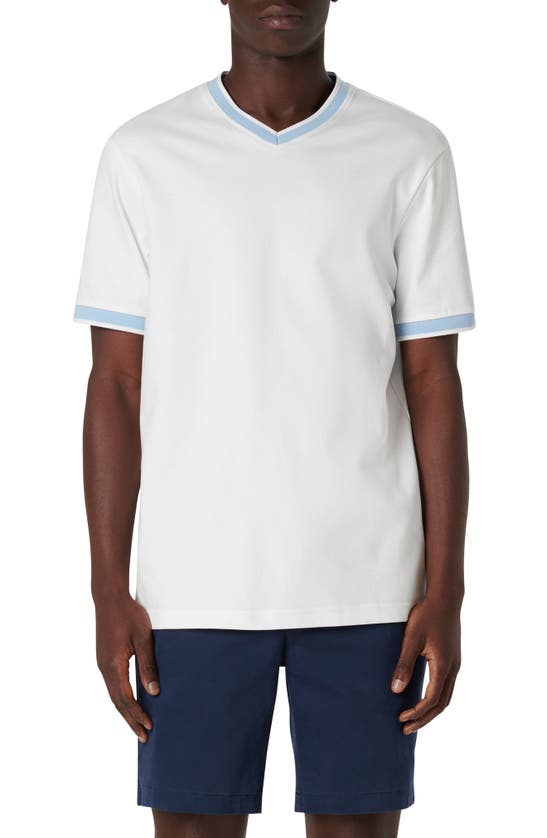 Shop Bugatchi High V-neck T-shirt In White