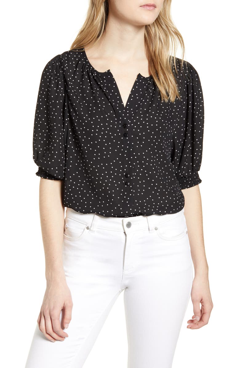 Bobeau Valerie Dotted Puff Sleeve Blouse | Nordstrom