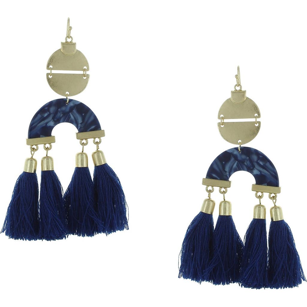 Shop Olivia Welles Gabby Resin Tassel Drop Earrings In Gold/blue