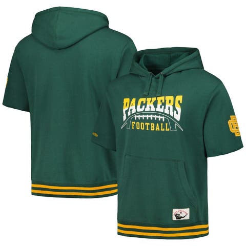 Men's Mitchell & Ness Green Green Bay Packers Pre-Game Short Sleeve Pullover Hoodie