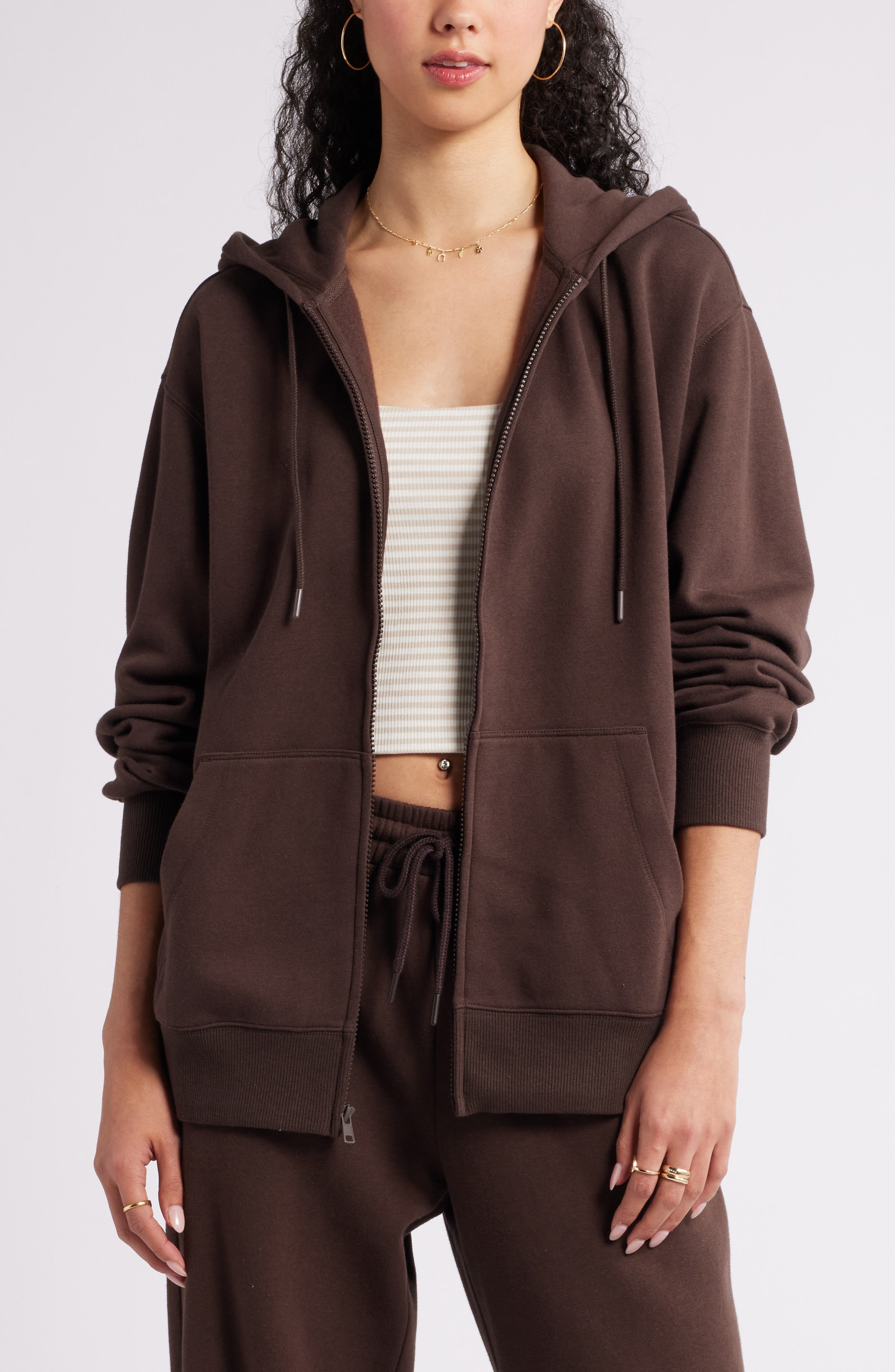 BP. Oversize Zip Fleece Hoodie in Brown Coffee Cover