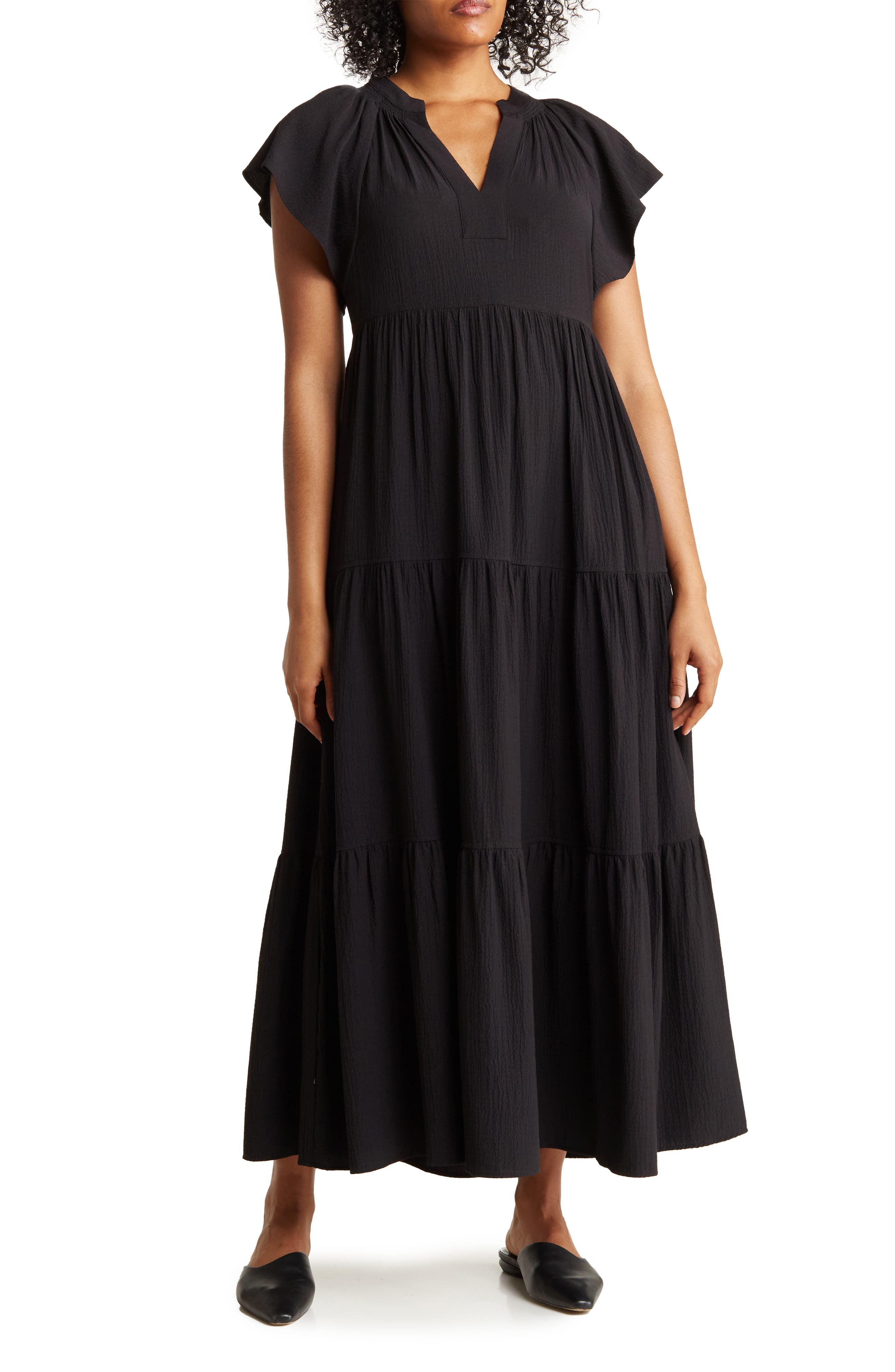 Calvin Klein Split V Tiered Gauze Maxi Dress Nordstromrack