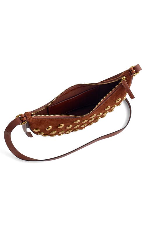 Madewell Mini Stud Essentials Crescent Leather Shoulder Bag In Soft Mahogany