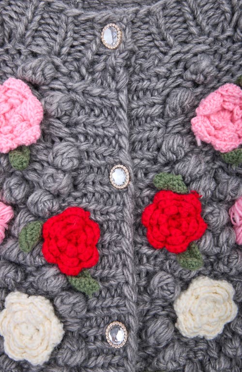 Saachi Flower Pompom Cardigan In Grey