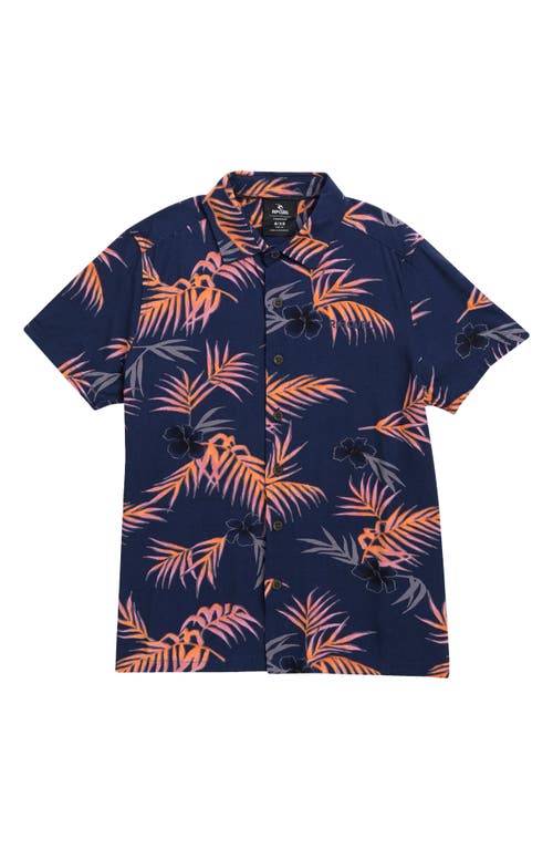 Rip Curl Kids' Surf Revival Floral Short Sleeve Button-Up Shirt Washed Navy at Nordstrom,