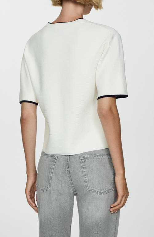 Shop Mango Short Sleeve Rib Sweater In Ecru