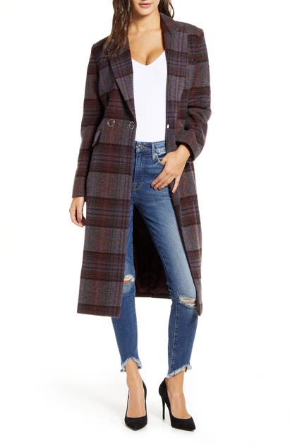 Click to view more detailed imagery on our partner's website Kendall + Kylie Plaid Brushed Wool Blend Coat In Plum Plaid