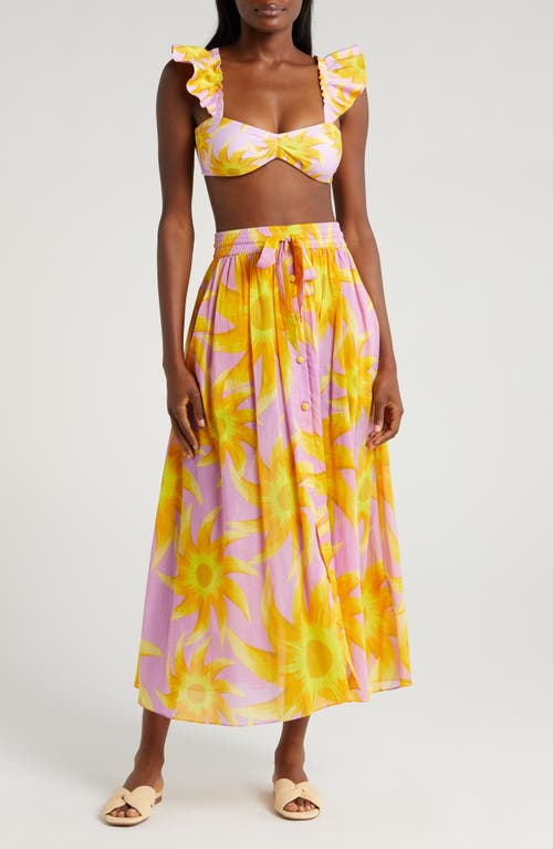 Farm Rio Sunny Side Cotton Cover-up Maxi Skirt In Purple