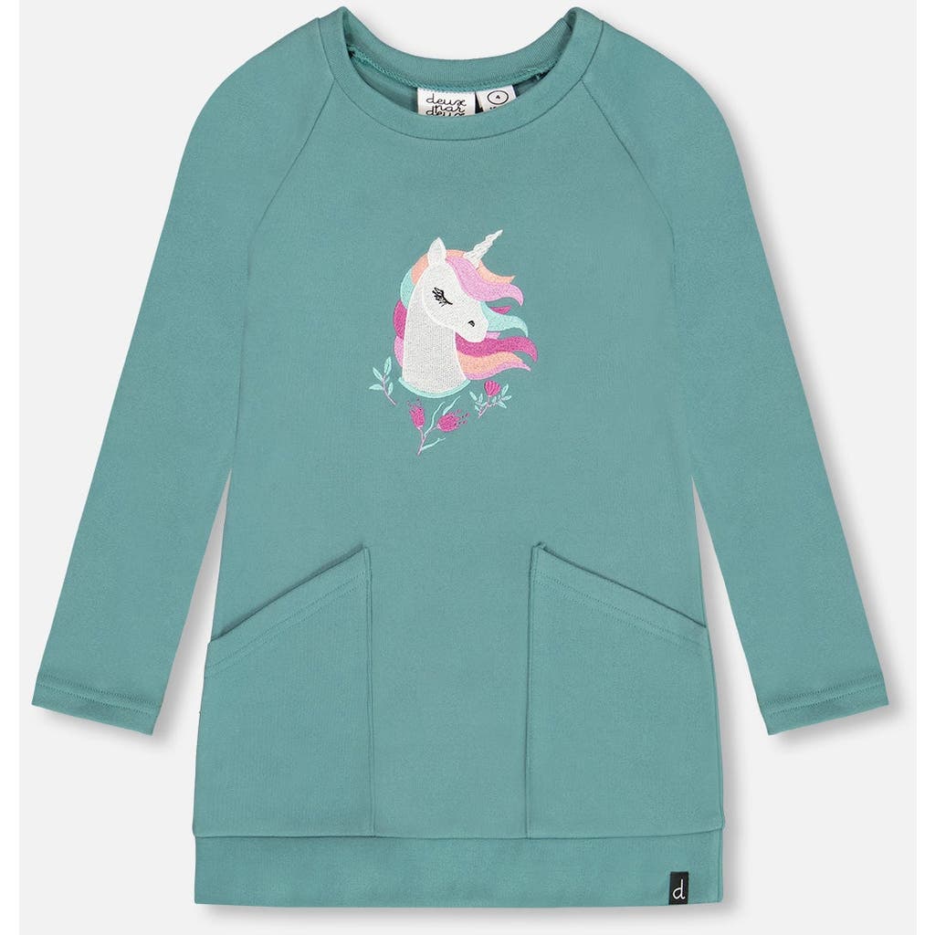 Deux Par Deux Little Girl's Tunic With Front Pocket Emerald Green In Artic