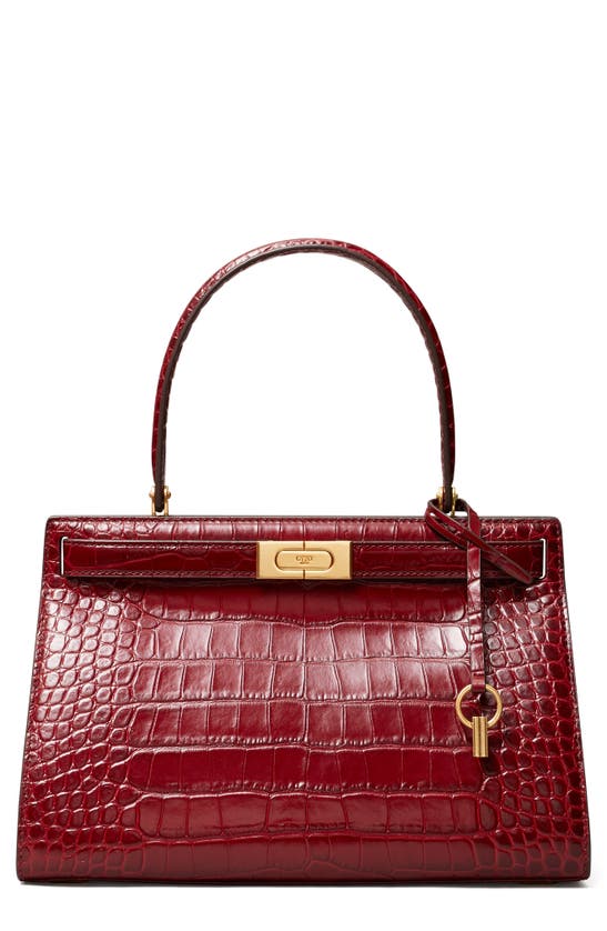 Tory Burch Lee Radziwill Croc Embossed Small Leather Satchel In Roma Red