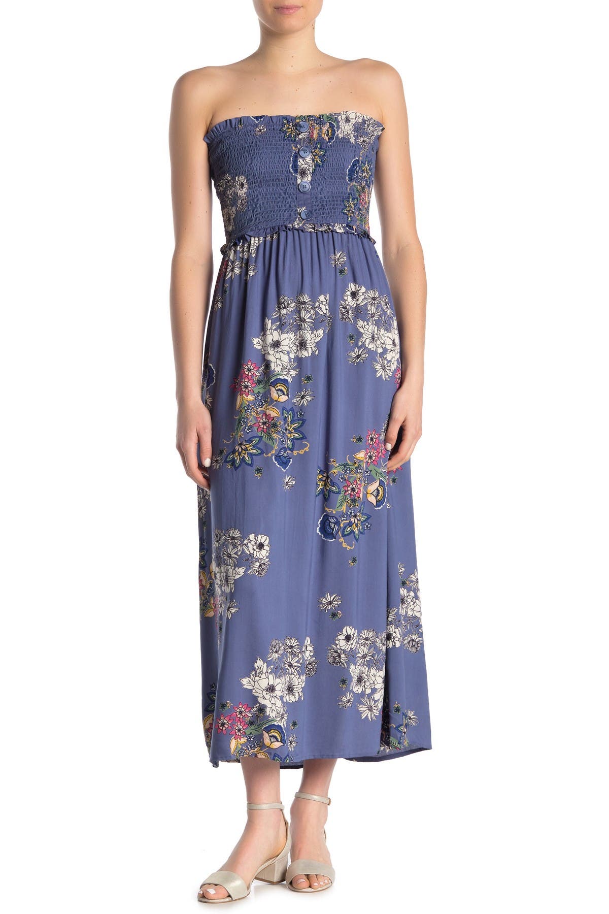 smocked bodice maxi dress
