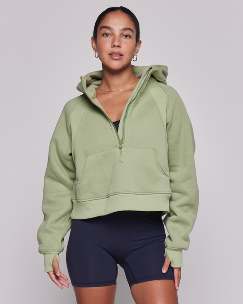 Shop Rebody Active Effortless Fleece Half Zip Hoodie In Matcha