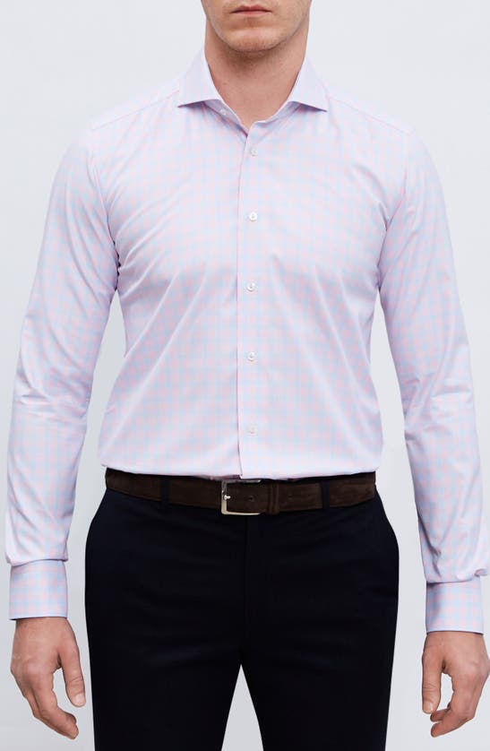 Shop Emanuel Berg Prince Of Wales Modern Fit Check Twill Button-up Shirt In Light Pastel Pink