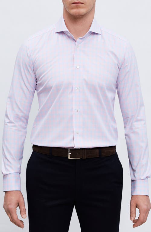 Prince of Wales Slim Fit Check Twill Button-Up Shirt in Light Pastel Pink