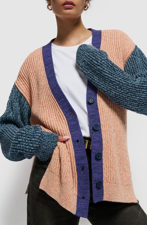 Shop Nation Ltd Sadie Colorblock Marled Cotton Cardigan In Color Block Pheasant