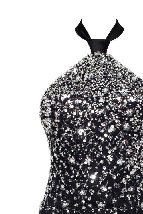 MILLA MILLA STRIKING HALTERNECK CRYSTAL-EMBELLISHED MINI DRESS 