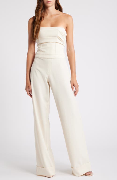Mistress Rocks Strapless Wide Leg Jumpsuit In Beige