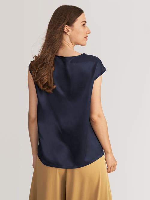 Lilysilk Basic Cap Sleeves Silk Tee In Navy Blue