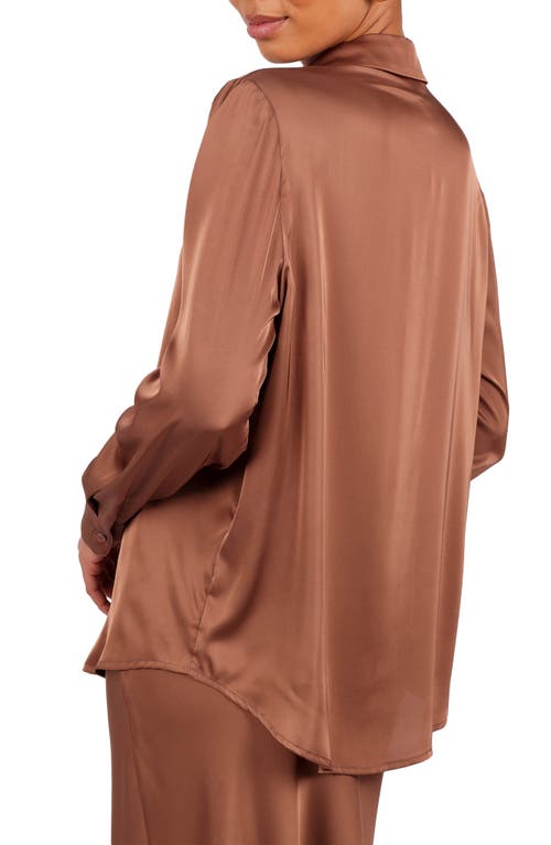 Petal And Pup Petal & Pup Narissa Satin Button-up Shirt In Brown