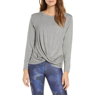Terez Twist Front Long Sleeve Top, Grey