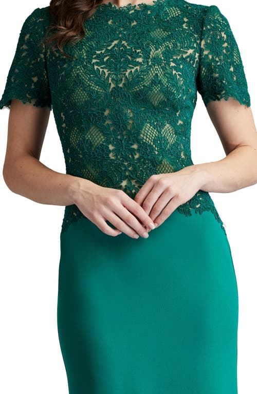 Shop Tadashi Shoji Corded Lace & Crepe Gown In Emerald