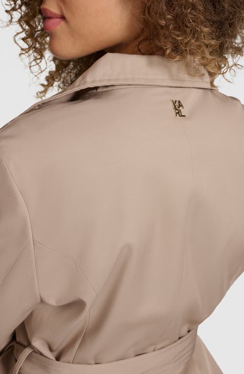 Shop Karl Lagerfeld Paris Double Breasted Peplum Trench Jacket In Khaki