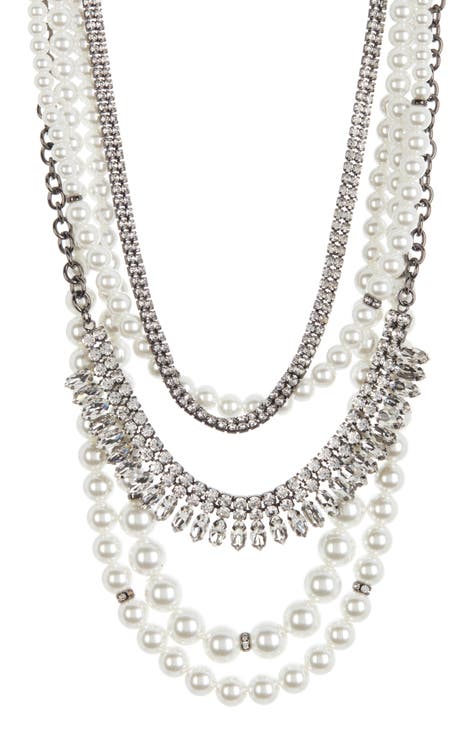 Imitation Pearl & Crystal Layered Necklace