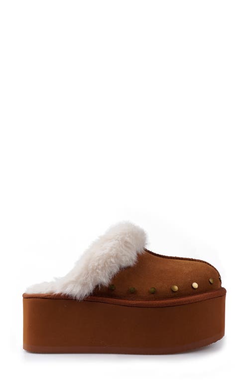 Candies Candie's Sutton Faux Fur Platform Clog In Tan Suede