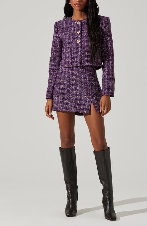 Shop Astr The Label Covina Slit Hem Tweed Miniskirt In Purple Black