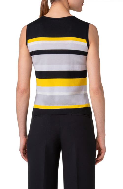Akris Punto Multicolor Stripe Merino Wool Sweater Tank In Black-yellow-tin