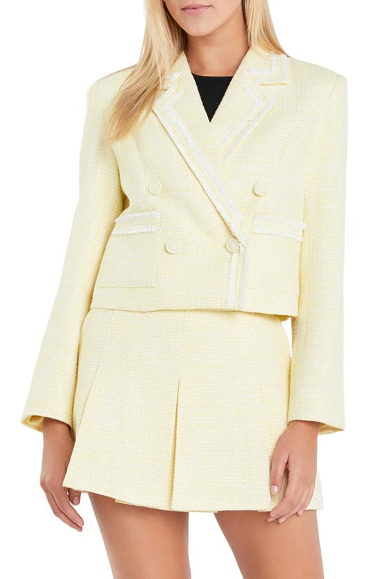 Shop English Factory Double Breasted Tweed Blazer In Yellow