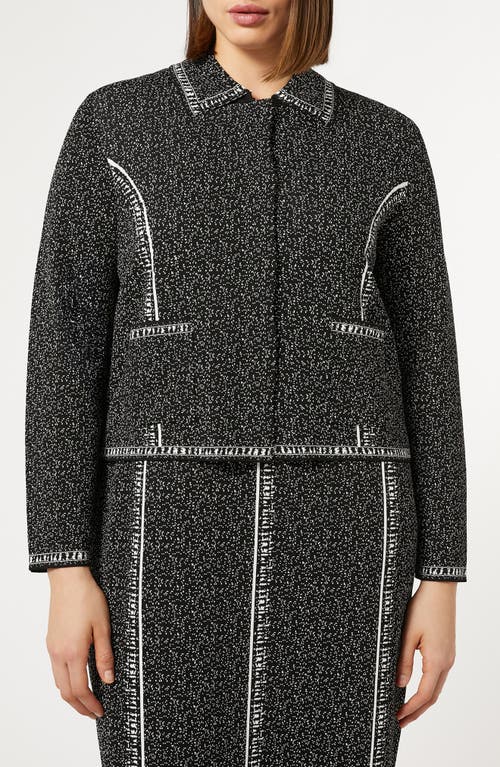 Shop Marina Rinaldi Fiodi Crop Knit Jacket In Black White