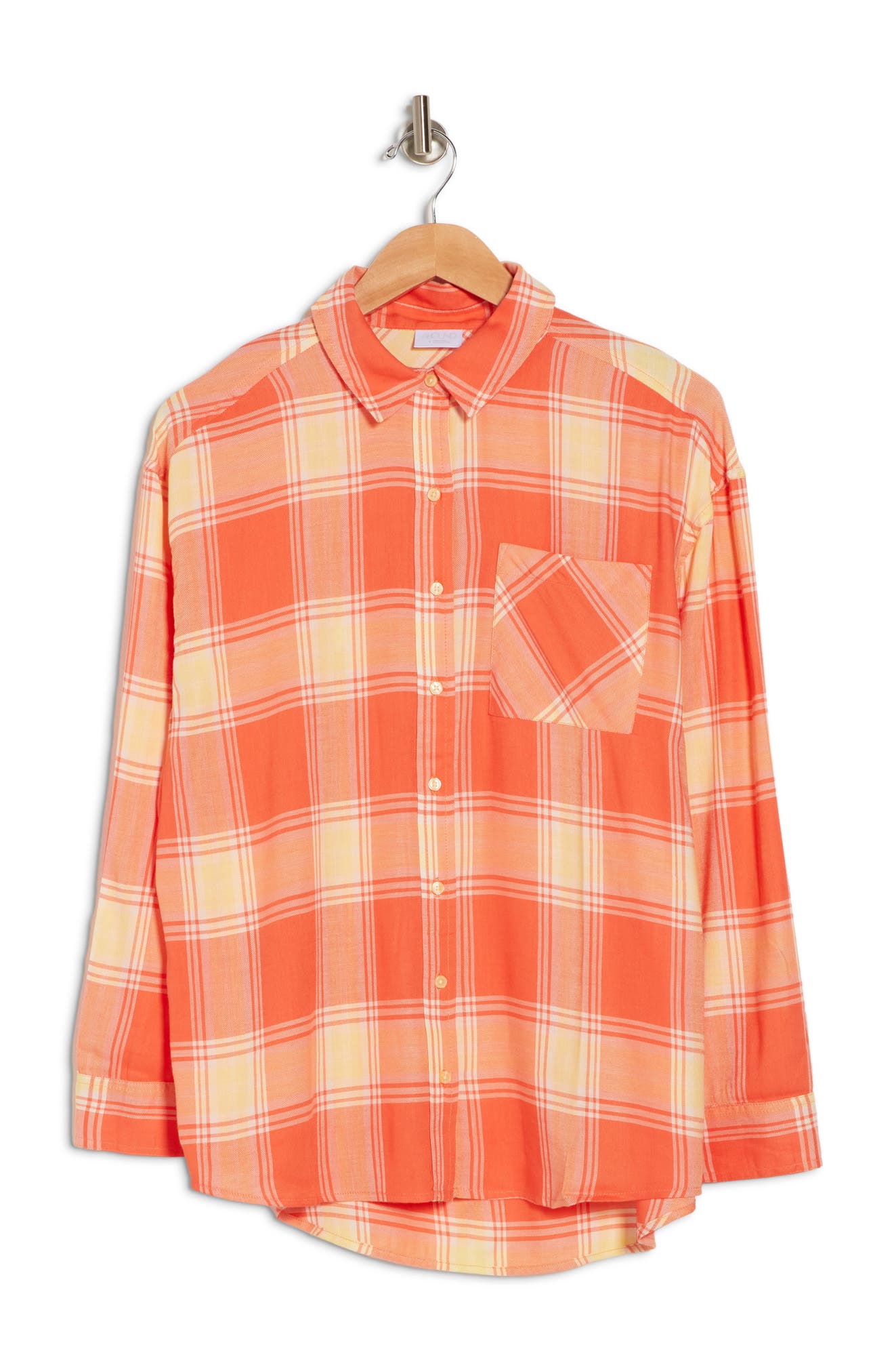 Abound Oversized Flannel Shirt In Coral- Yellow Trevor Plaid
