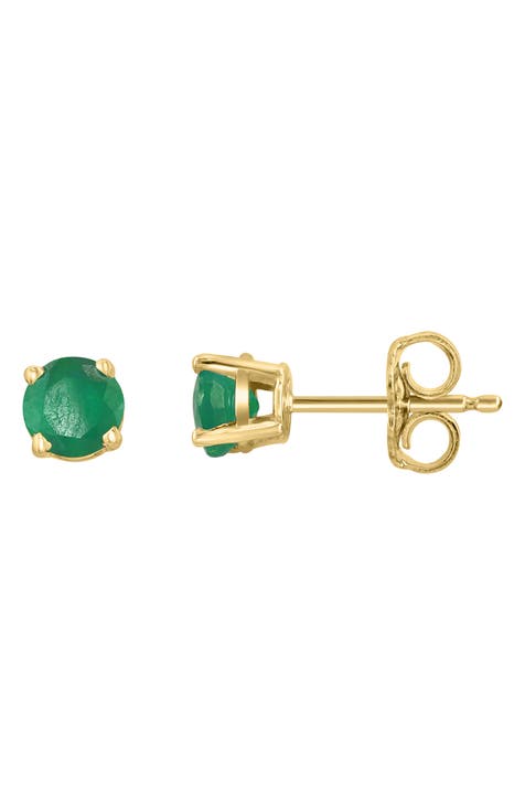 14-Karat Yellow Gold Emerald Stud Earrings