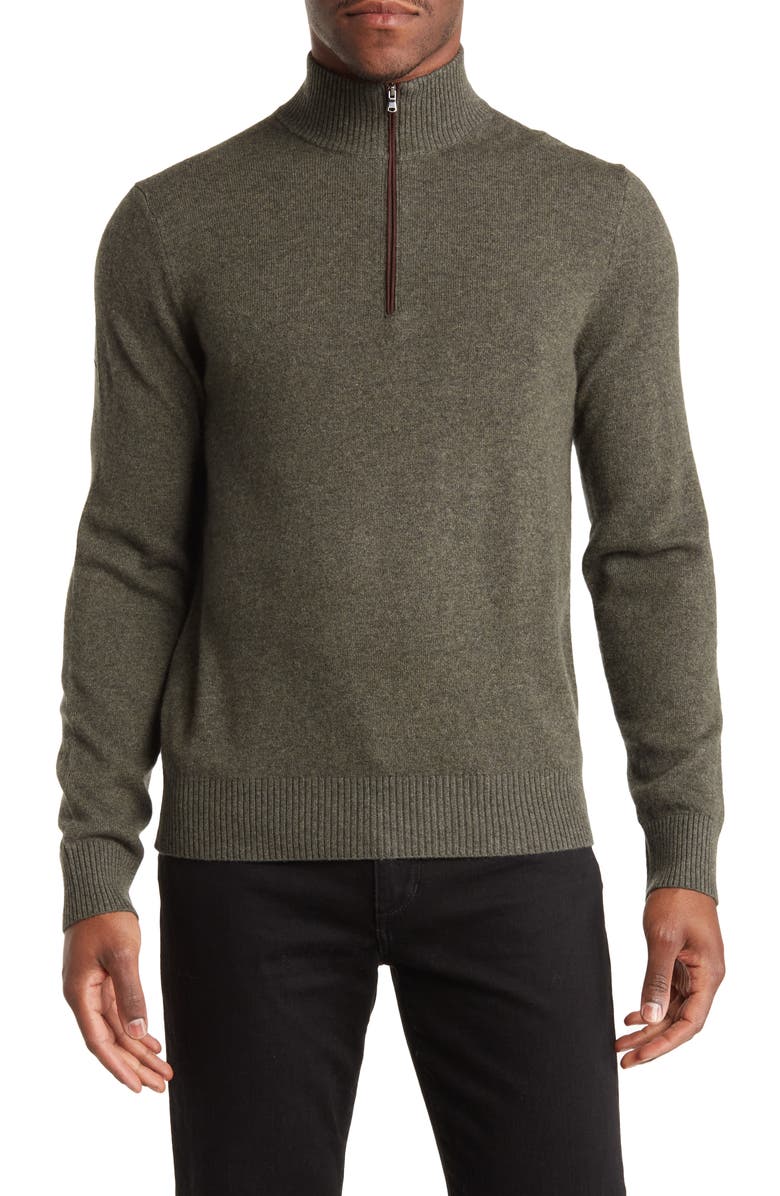 Amicale Cashmere Quarter Zip Pullover w/ Piping