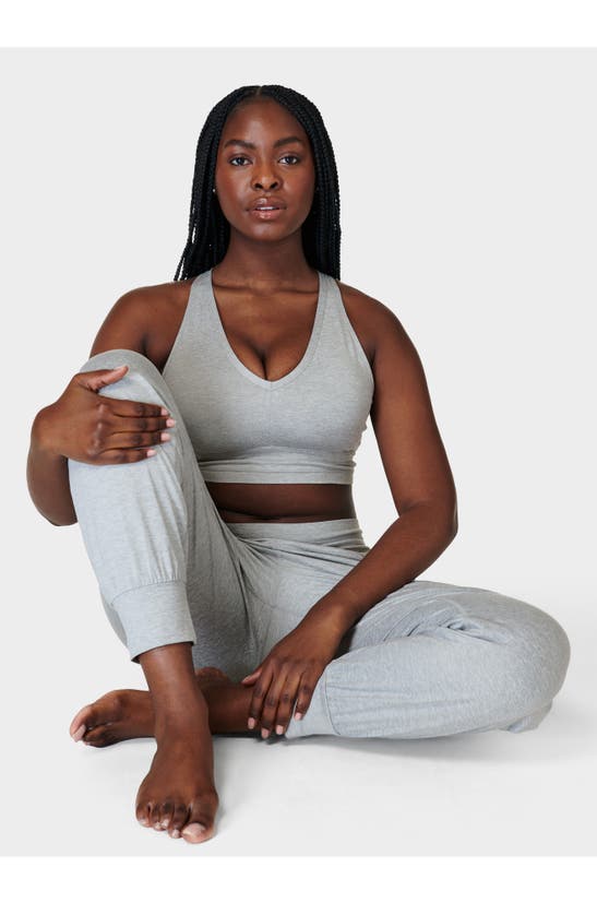 Shop Sweaty Betty Gaia Yoga Sports Bra In Light Grey Marl