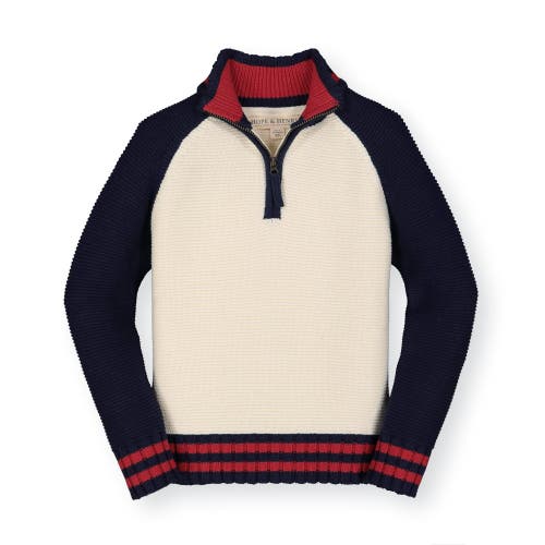 Hope & Henry Baby Boys' Half Zip Pullover Sweater With Elbow Patches, Infant In Ivory, Navy, Red Colorblock