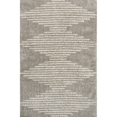 Jonathan Y Elm Diamond Stripe Geometric Shag Area Rug In Gray/ivory