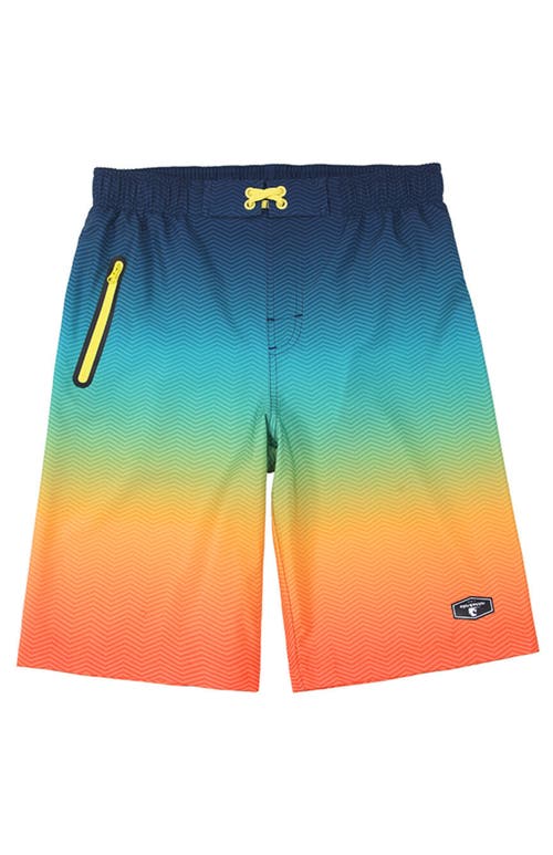 Rokka&rolla Kids' 4-way Stretch Quick-dry Swim Trunks With Mesh Lining And Upf 50+ Protection In Neon Waves