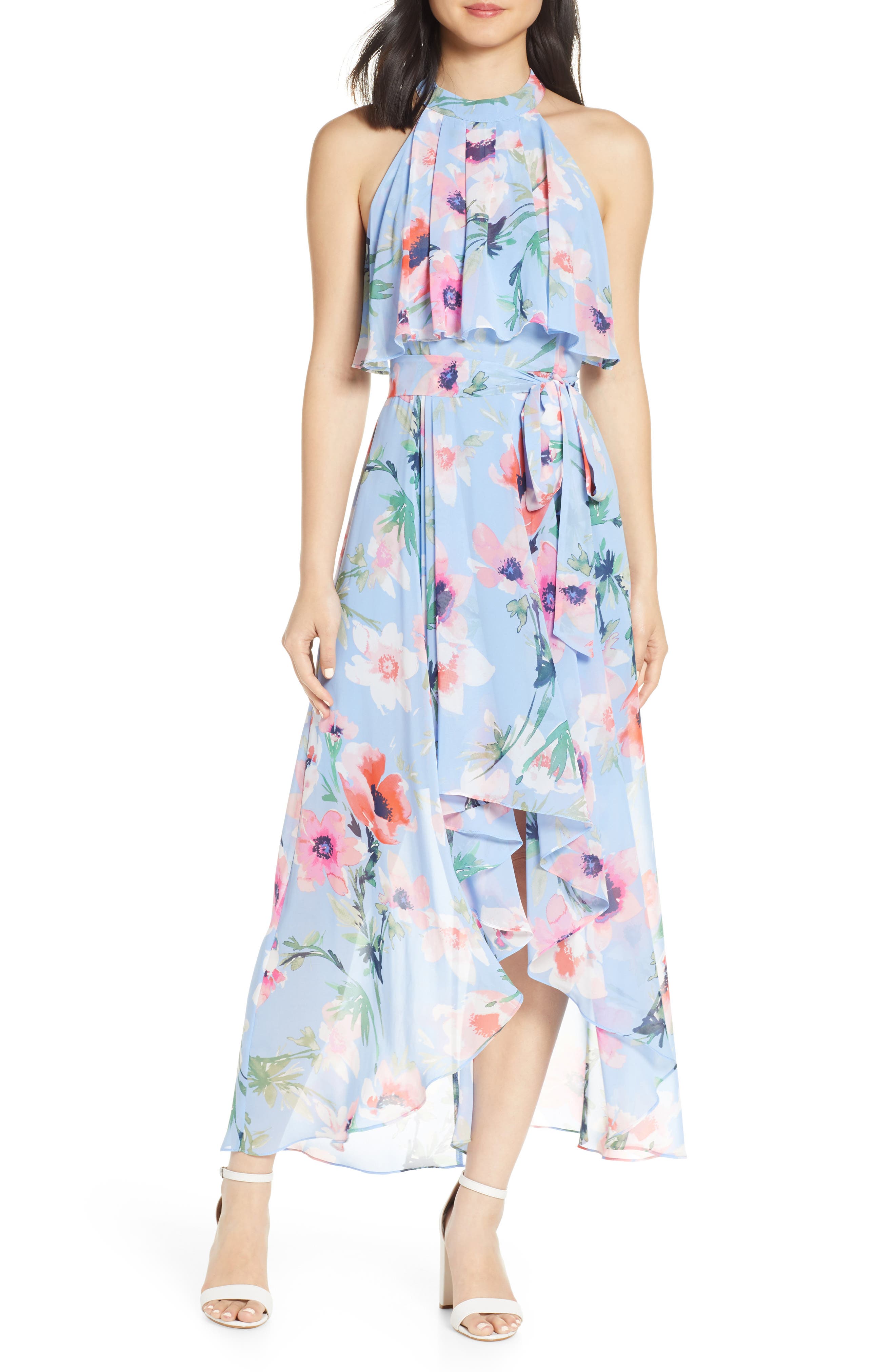 Petite Eliza J Halter High/low Midi Dress, Blue