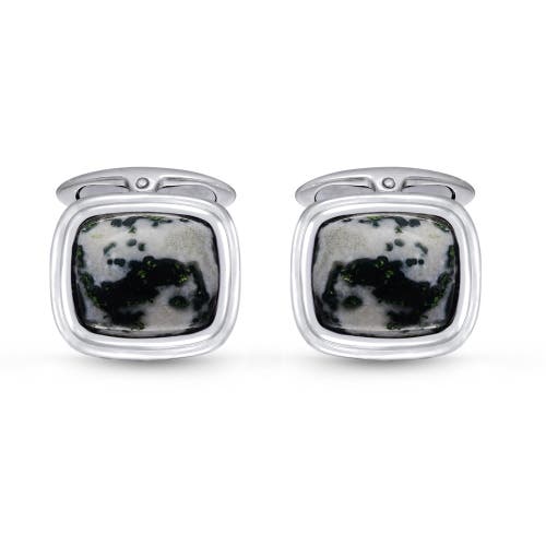 Luvmyjewelry Tree Agate Stone Cufflinks In Black Rhodium Plated Sterling Silver In Silver