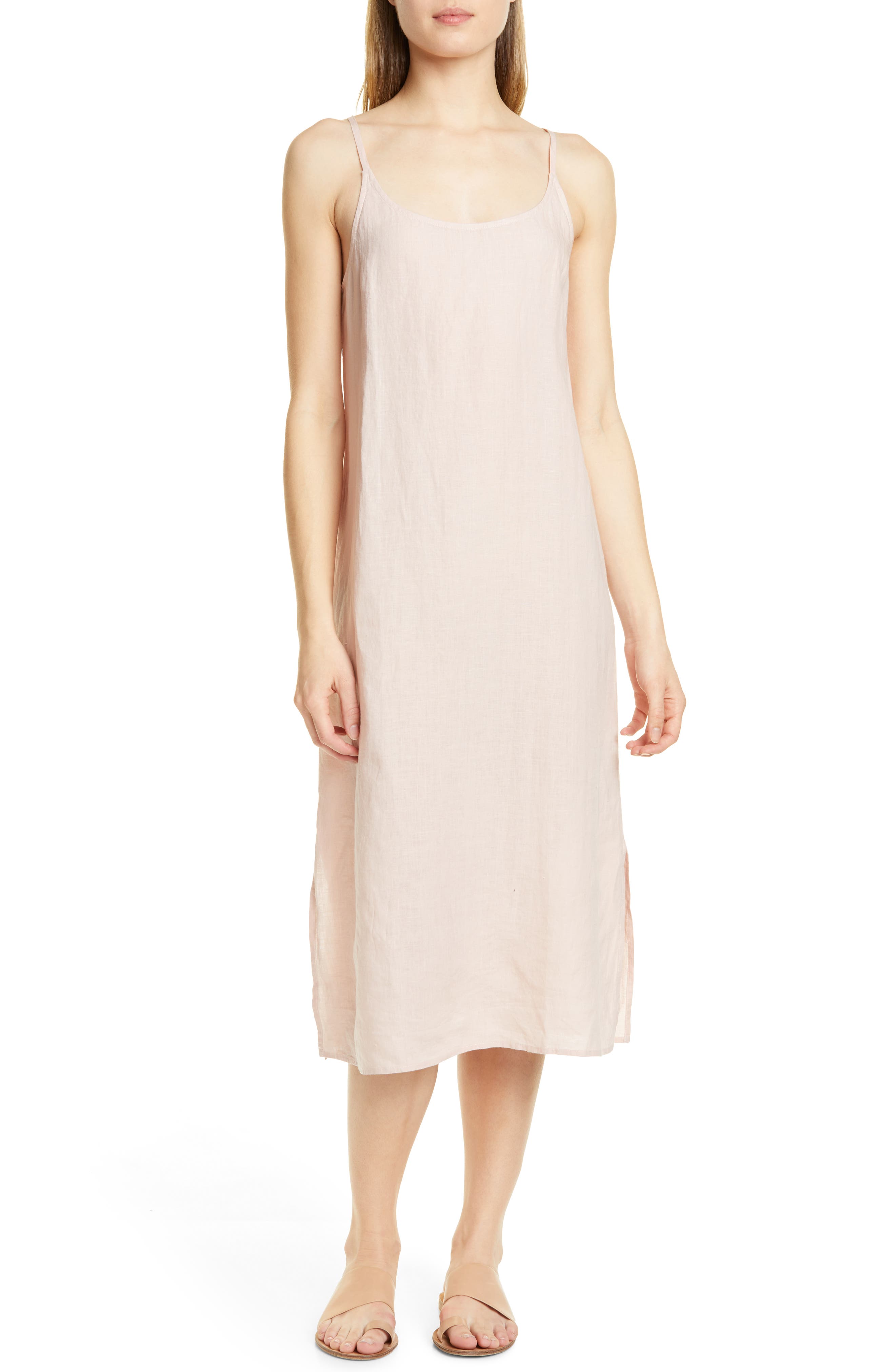 Petite Eileen Fisher Sleeveless Linen Midi Dress, Pink