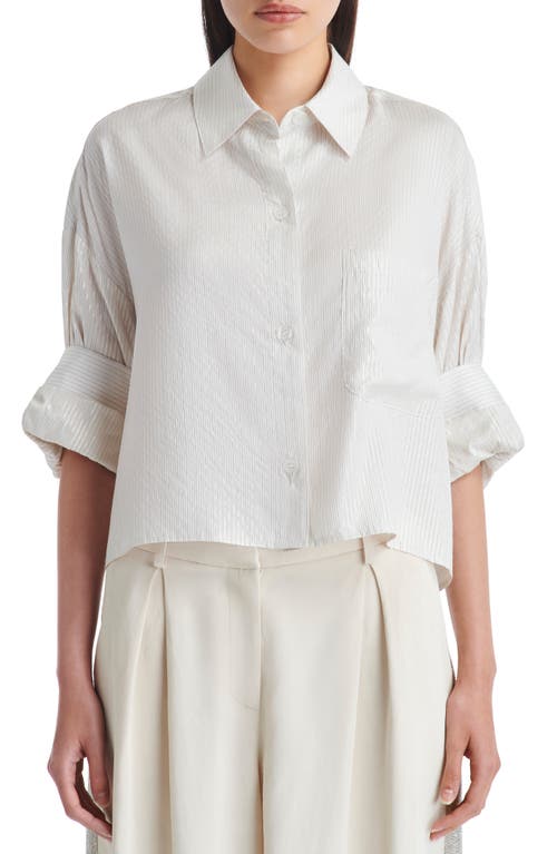 Shop Twp Next Ex Metallic Stripe Crop Silk Button-up Shirt In Ivory