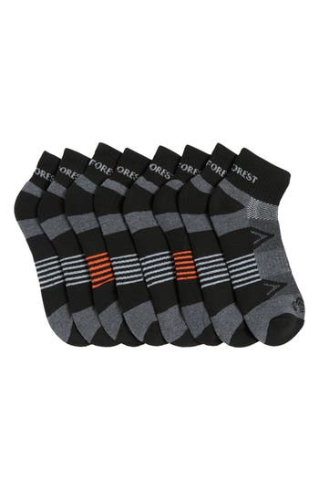 Rainforest 8-pack Half Cushioned Quarter Socks In Charcoal/black/orange