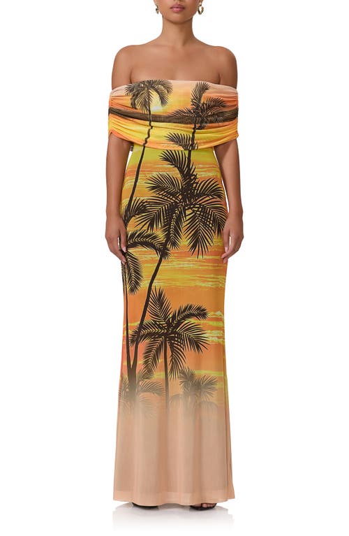 Shop Afrm Mccall Off The Shoulder Mesh Maxi Dress In Sunrise Palms